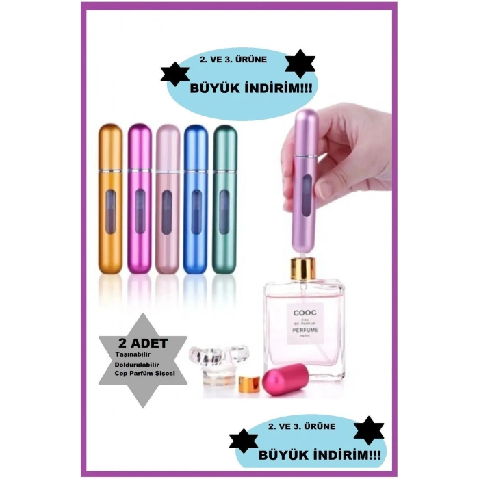 2adet Parfüm Şişesinden Dolabilir Yedek Cep Parfüm Şişesi, Seyahat Tipi Mini Sprey Şişe