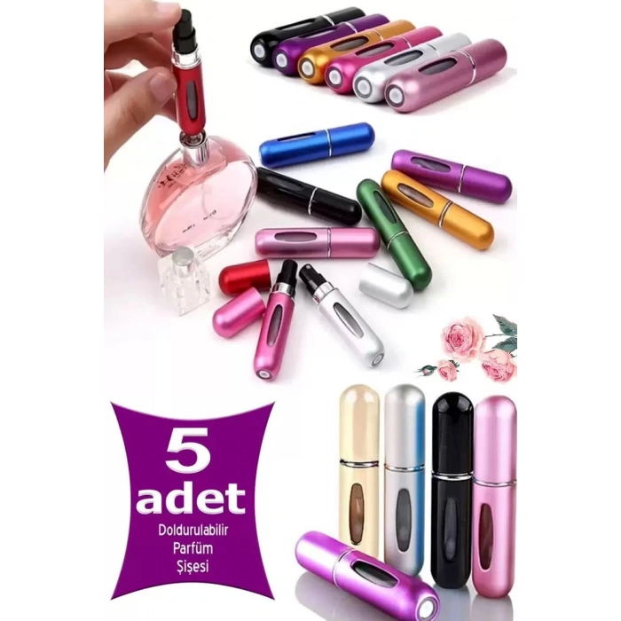 5 Adet Taşınabilir Mini Doldurmalı Parfüm Şisesi Cep Parfümü Seyahat Tipi Çanta İçi 5 ml