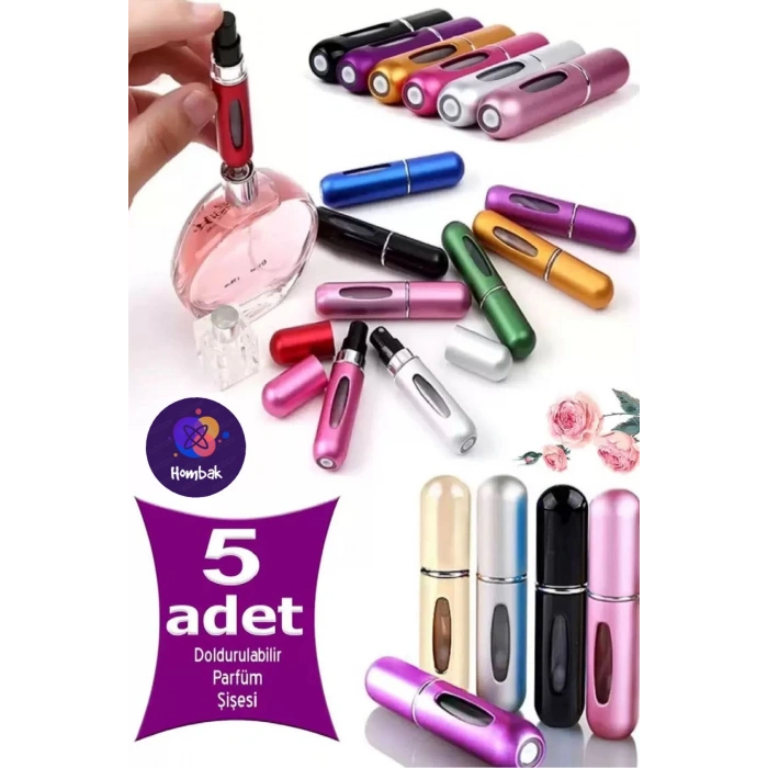 5 Adet Taşınabilir Mini Doldurmalı Parfüm Şisesi Cep Parfümü Seyahat Tipi Çanta İçi 5 ml