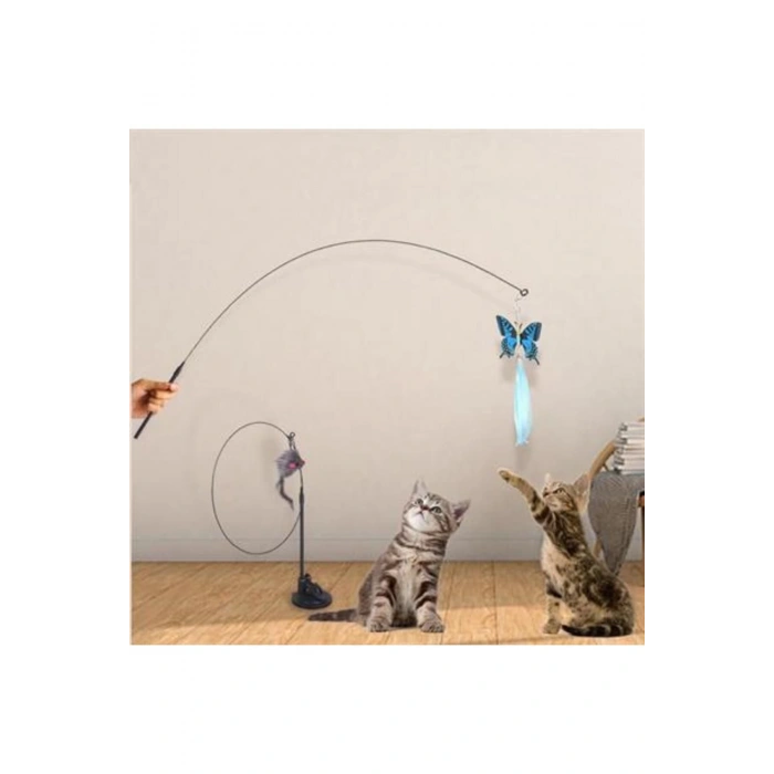 Vantuzlu Tüylü Zilli Olta Kedi Oyuncağı