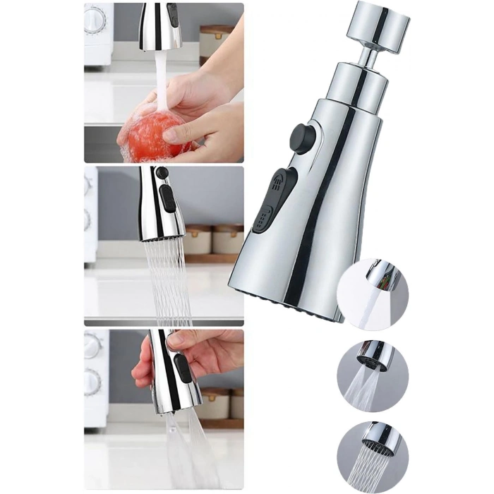 Main Shop 3 Fonksiyonlu Metalik Musluk Başlığı Paslanmaz Metalik Musluk Başlığı Oynar Başlıklı M-118