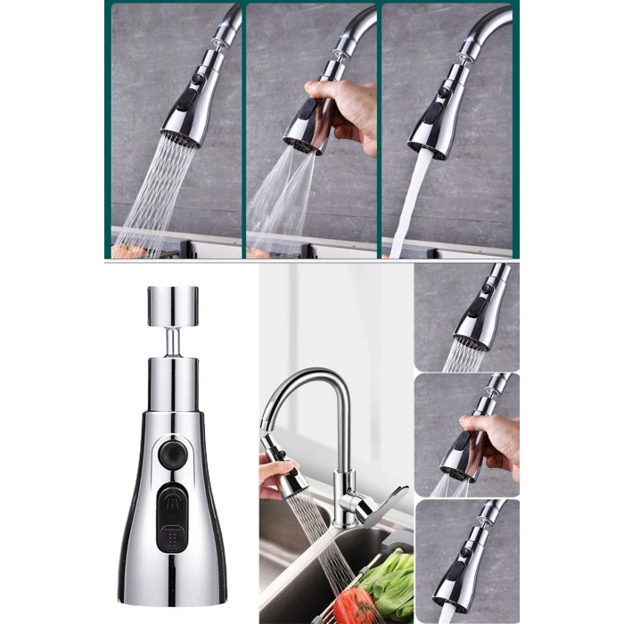 Main Shop 3 Fonksiyonlu Metalik Musluk Başlığı Paslanmaz Metalik Musluk Başlığı Oynar Başlıklı M-118