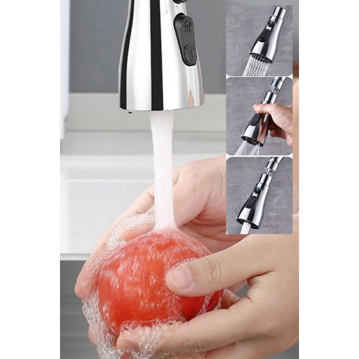 Main Shop 3 Fonksiyonlu Metalik Musluk Başlığı Paslanmaz Metalik Musluk Başlığı Oynar Başlıklı M-118