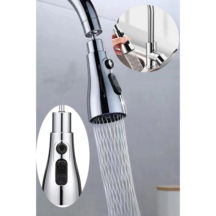 Main Shop 3 Fonksiyonlu Metalik Musluk Başlığı Paslanmaz Metalik Musluk Başlığı Oynar Başlıklı M-118