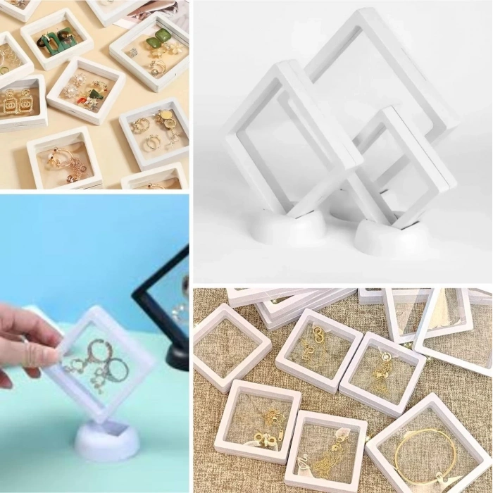 9x9 cm Standlı 3D Takı Ziynet Hatıra Koleksiyon Saklama Kutusu Şeffaf Film Çerçevesi (5250)