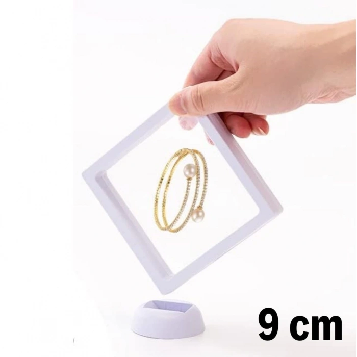 9x9 cm Standlı 3D Takı Ziynet Hatıra Koleksiyon Saklama Kutusu Şeffaf Film Çerçevesi (5250)