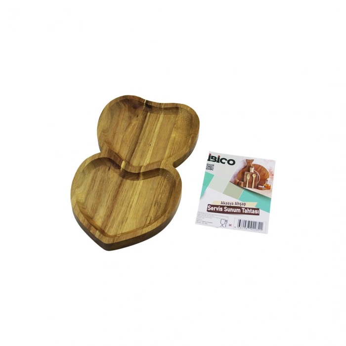 AKASYA KALPLİ  2 BÖLMELİ  AHŞAP SERVİS SUNUM TEPSİ - TAHTASI  25 X 14 X 1.4CM (5250)