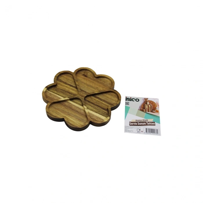 AKASYA YUVARLAK  4 KALP BÖLMELİ  AHŞAP SERVİS SUNUM TEPSİ - TAHTASI  21 X 1.4CM (5250)