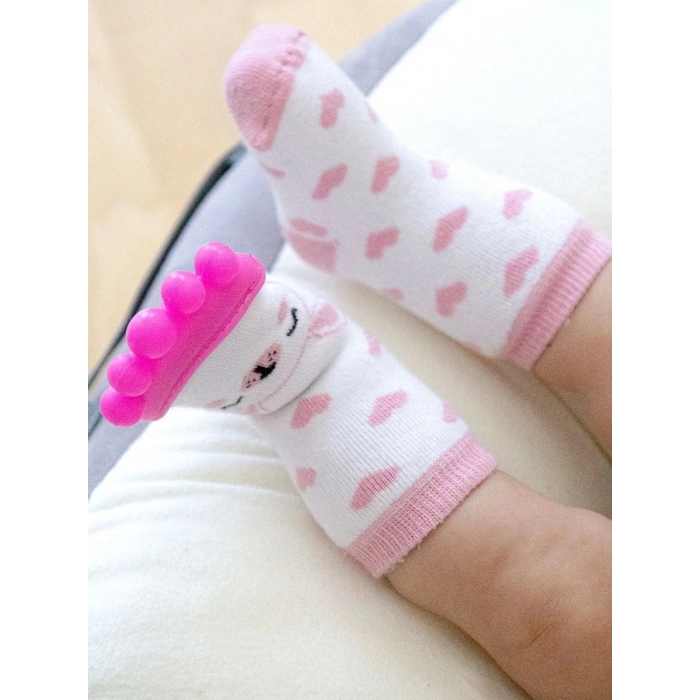 BabyJem Silikon Diş Kaşıyıcılı Havlu Bebek Çorap Pembe