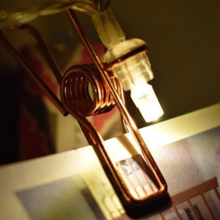 Bakır Renkli Led Işıklı Fotoğraf Asma Işık Süsleme Mandalları (5250)