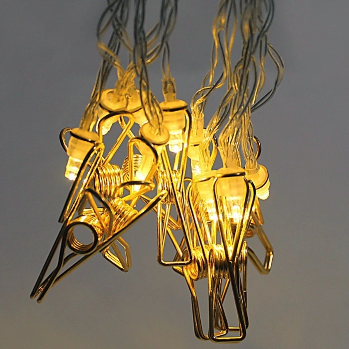 Bakır Renkli Led Işıklı Fotoğraf Asma Işık Süsleme Mandalları (5250)