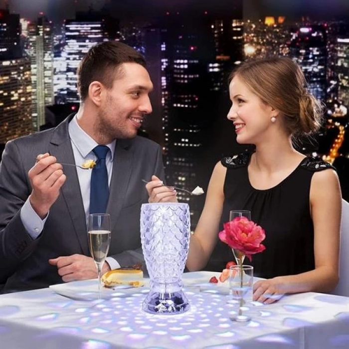 Balık Süzgeç Model USB Şarjlı Kumandalı 16Farklı Işık Modlu Masa Üstü Kristal Akrilik Led (5250)