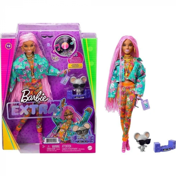 Barbie Extra Pembe Örgü Saçlı Bebek No:10 - GRN27-GXF09