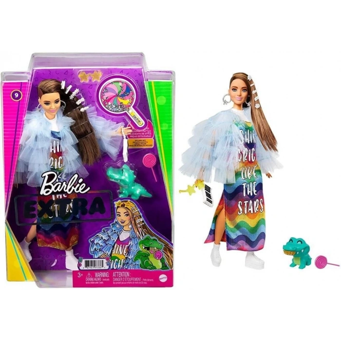 Barbie Extra Renkli Elbiseli Bebek ve Hayvan Arkadaşı Timsah No:9 - GRN27-GYJ78