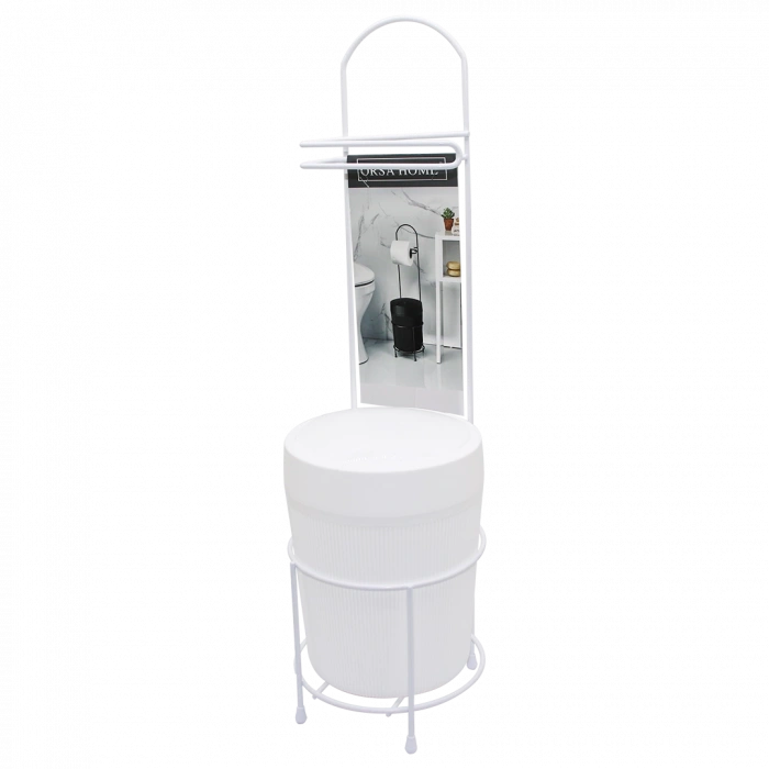 BEYAZ METAL AYAKLI WC KAĞITLIK YUVARLAK PLASTİK KOVALI (5250)