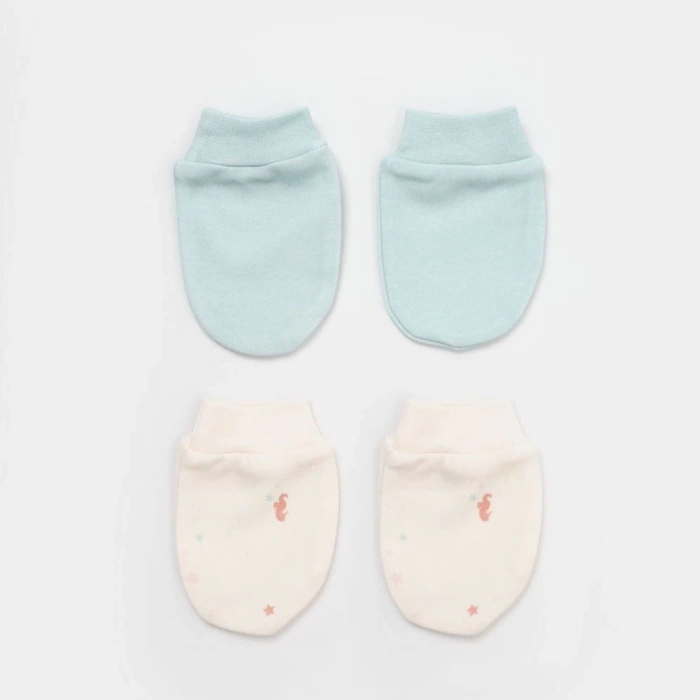 Bibaby Biorganic Save The Seahorse 2Li Bebek Eldiven 72232 Bej-Mint