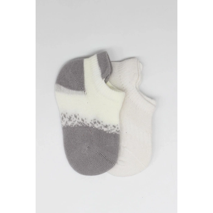 Bistyle 2Li Penye Sneakers Çorap BS20105 Ekru Gri