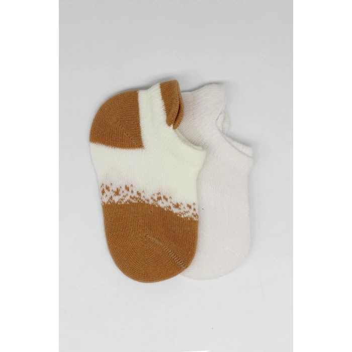 Bistyle 2Li Penye Sneakers Çorap BS20105 Ekru Hardal