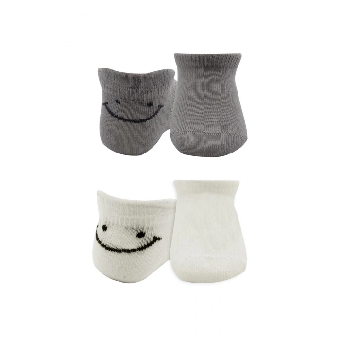 Bistyle 2Li Sneakers Smile Penye Çorap BS20106 Gri Ekru