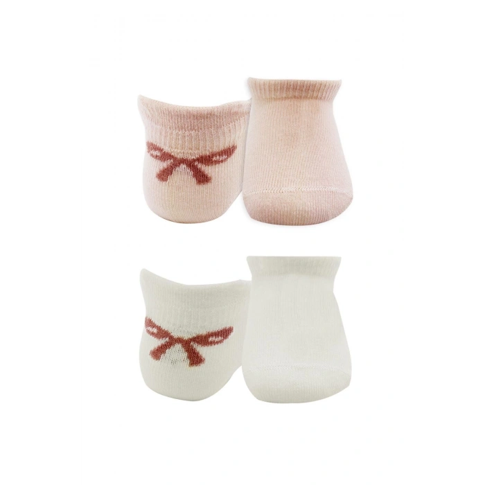 Bistyle 2Li Sneakers Smile Penye Çorap BS20106 Pembe Ekru