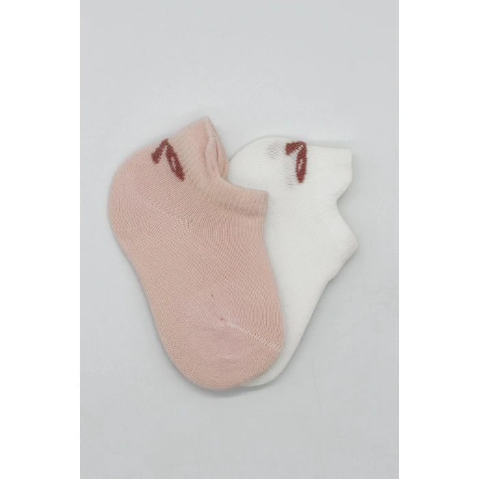 Bistyle 2Li Sneakers Smile Penye Çorap BS20106 Pembe Ekru