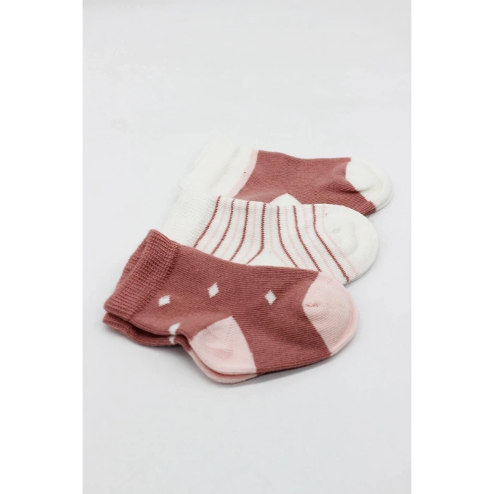 Bistyle 3Lü Penye Kız Soket Çorap BS10112 Pudra