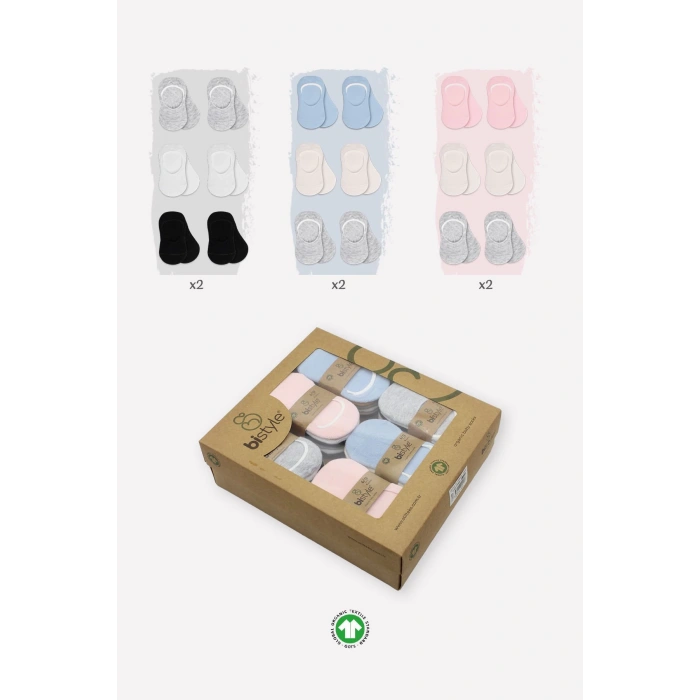 Bistyle 6Lı Silikonlu Babet Penye Çorap BS30101B Pembe Ekru Gri