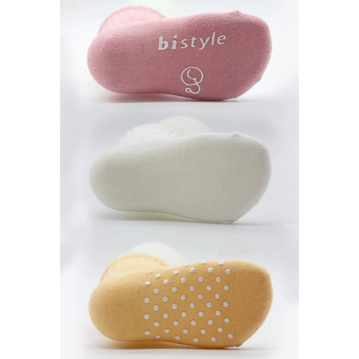 Bistyle Basic Kaymaz Penye Soket Çorap 3Lü BS10106 Pudra Ekru Somon