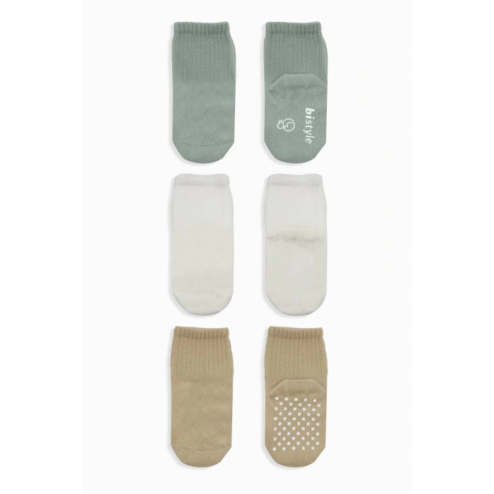 Bistyle Basic Kaymaz Penye Soket Çorap 3Lü BS10107 Nil Ekru Bej