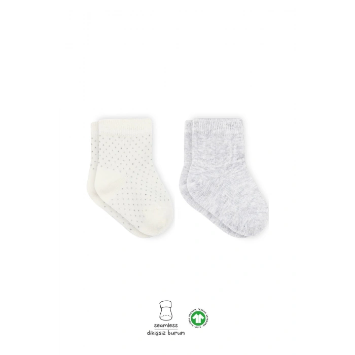 Bistyle Puan Derby Penye Soket Çorap 2Li BS10103 Gri Ekru