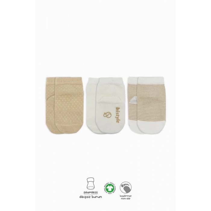 Bistyle Puanlı Kaymaz Penye Soket Çorap 3Lü BS10108 Bej