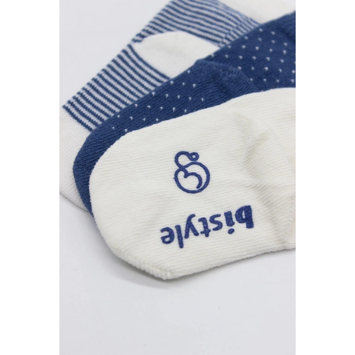 Bistyle Puanlı Kaymaz Penye Soket Çorap 3Lü BS10108 İndigo