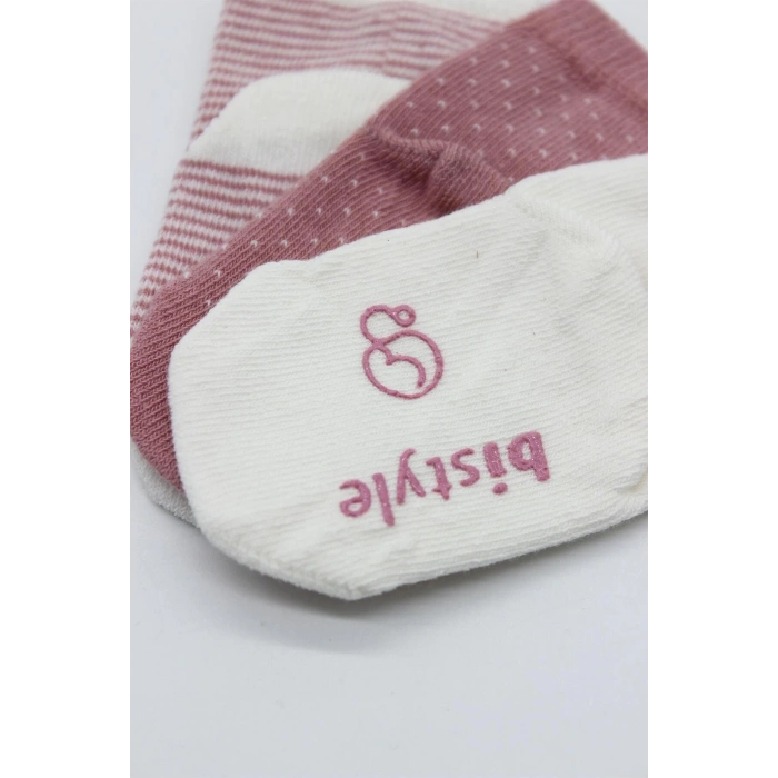 Bistyle Puanlı Kaymaz Penye Soket Çorap 3Lü BS10108 Pudra