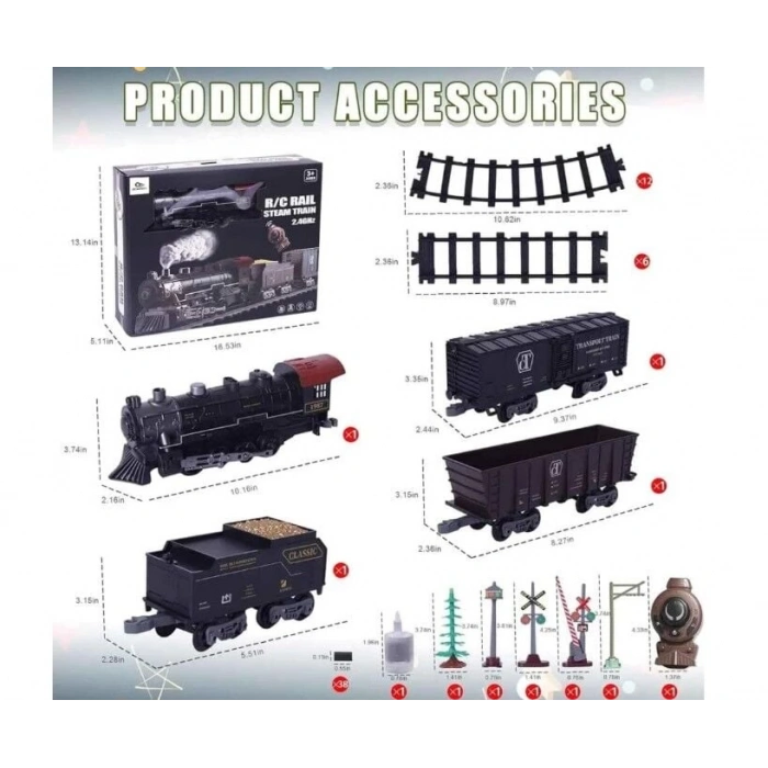 Classic Steam Kumandalı 2,4 Ghz Pilli Tren Seti 30 Parça