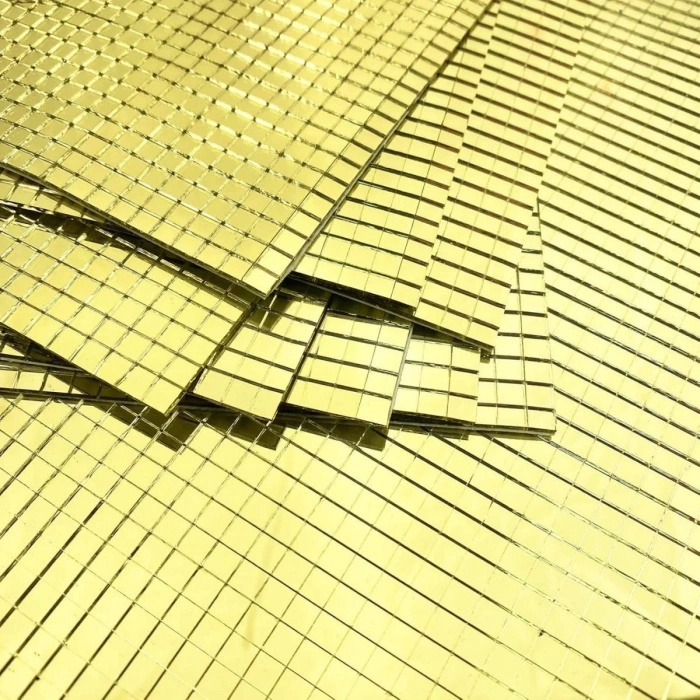 Kare Gold Cam Mozaik Fayans Çıkartmaları El İşi Kare Cam Fayans Kendinden Yapışkanlı Aynalı Dekor Panel 30x30 Cm (5250)