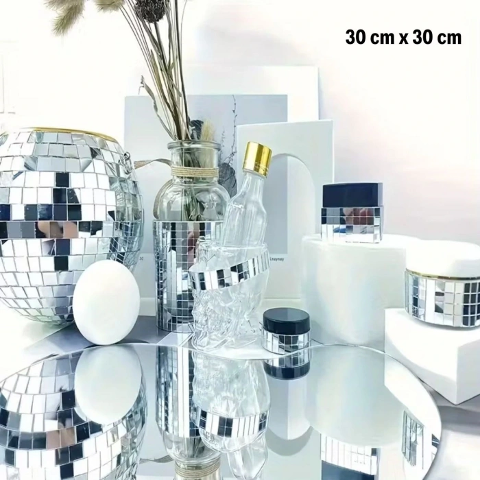 Kare Silver Cam Mozaik Fayans Çıkartmaları El İşi Kare Cam Fayans Kendinden Yapışkanlı Aynalı Dekor Panel 30x30 Cm (5250)