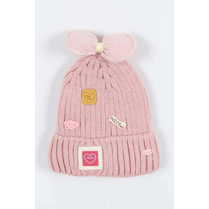 Kitti Çocuk Kız Kulaklı Bere (4-8 Yaş) K24130-02 Soft Pembe