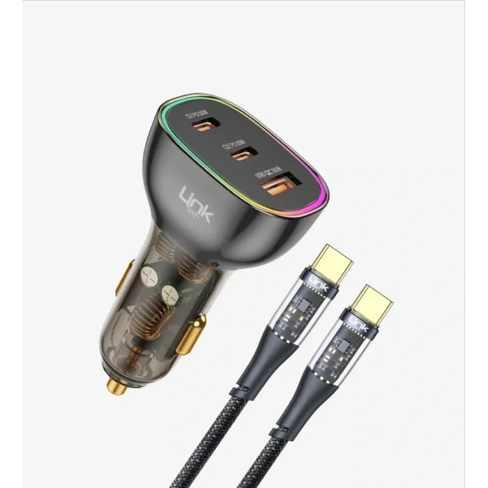 LİNKTECH 80W TRANSPARENT CAR CHARGER 2xPD 30+20W + USB Araç İçi Type-C Şarj Aleti
