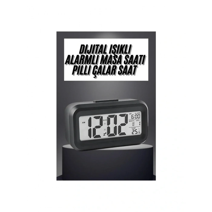 Masaüstü Saat Takvim Termometre Beyaz Siyah (5250)