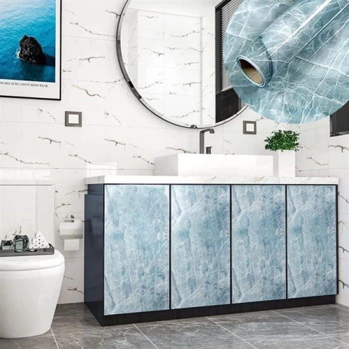 Mermer Desenli Masa Tezgah Mutfak Su Geçirmez Yapışkanlı Folyo Sticker Mavi 5x0,6m (5250)