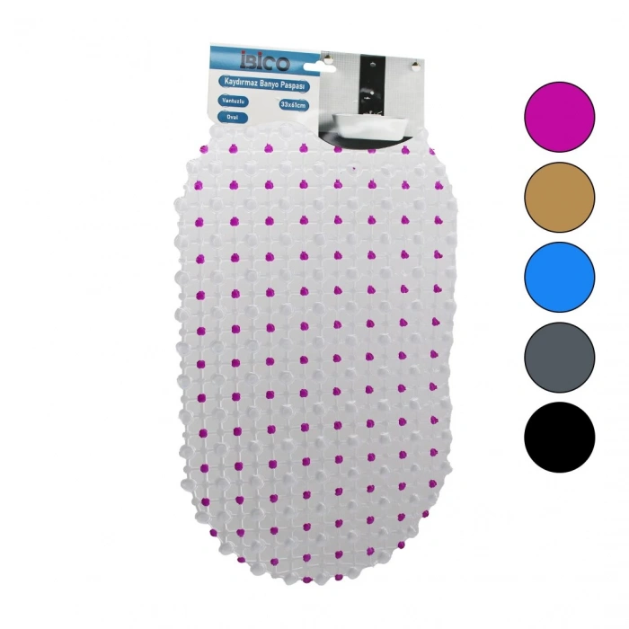 OVAL - EKO PVC +VANTUZ DESEN - ŞEFFAF RENKLİ 122PCS VANTUZ KAYDIRMAZ BANYO - KÜVET PASPAS 33X61CM (5250)