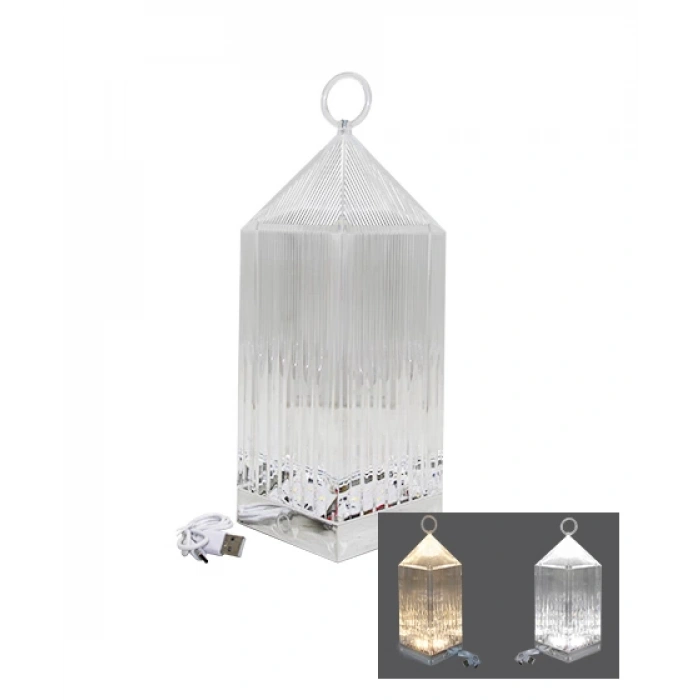 PİRAMİT KRİSTAL 3 RENK LED DOKUNMATİK USB ŞARJLI MASA LAMBASI (5250)