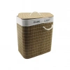 BAMBU AHŞAP KİRLİ ÇAMAŞIR SEPETİ 30X44CM SEYYAR KAPAKLI İÇİ BEZLİ İP KULPLU (5250)