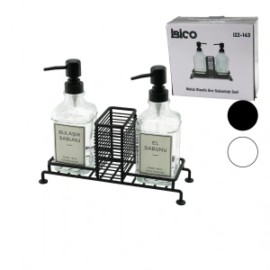 3 PCS METAL STANDLI - CAM SIVI SABUNLUK SETİ SÜNGERLİK (5250)