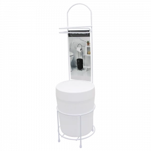 BEYAZ METAL AYAKLI WC KAĞITLIK YUVARLAK PLASTİK KOVALI (5250)