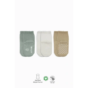 Bistyle Basic Kaymaz Penye Soket Çorap 3Lü BS10106 Nil Ekru Bej