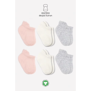 Bistyle Basic Penye Sneakers Çorap 6Lı BS20101B Pembe Ekru Gri