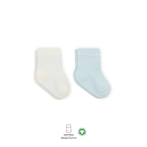 Bistyle Puan Derby Penye Soket Çorap 2Li BS10103 Mavi Ekru