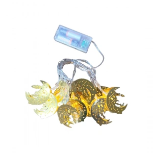 CAMİ-MİNARE AY-YILDIZ MODEL=10PCS GOLD METAL PİLLİ DEKORATİF LED IŞIK - LAMBA 2MT KABLO (5250)