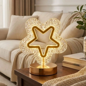 İçi Boş Yıldız Şeklinde Kristal LED Masa Lambası – Dokunmatik, 3 Renk Işık Modlu, Şarjlı Mini Dekoratif Gece Lambası (5250)